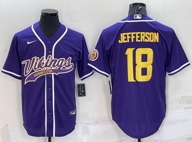 Men's Minnesota Vikings Active Player Custom Purple Gold With Patch Cool Base Stitched Baseball Jersey Men's Minnesota Vikings Active Player Custom Purple Gold With Patch Cool Base Stitched Baseball Jersey